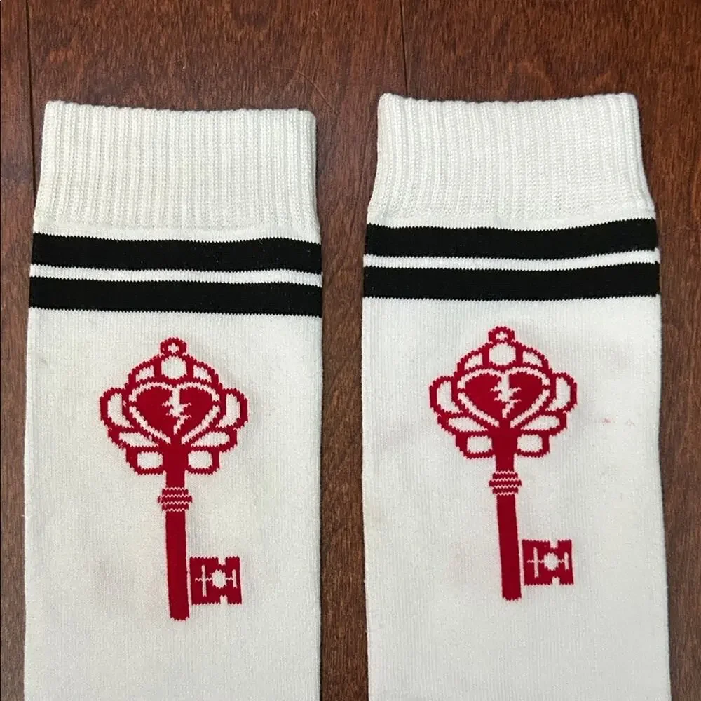 Mayday Parade White and Black Socks with Red Design, Two Pairs